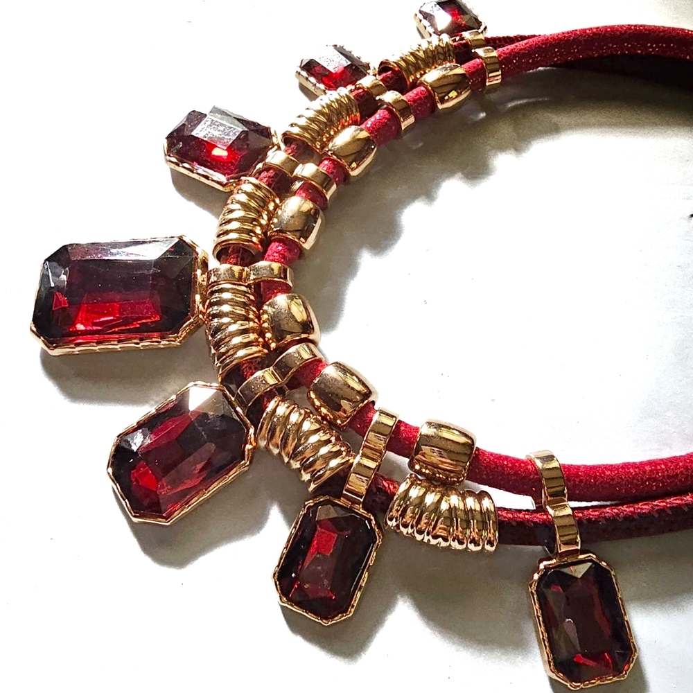Dramatic Ruby Red Jeweled Necklace
